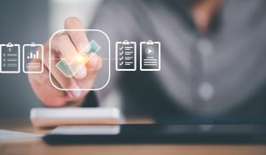 Businessman check and check mark online ,Business Agreements and Approvals ,Confirmation of contract documents or warranty card ,procedure company articles of association Terms and Conditions
